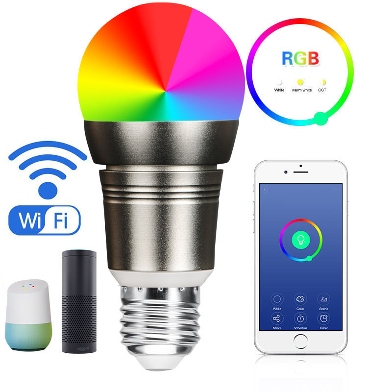 E27 7W RGB APP Remote Control WiFi LED Light Bulb, Work With Alexa & Google Assistant, AC85-265V, Dimmable Color LED Light Bulb.